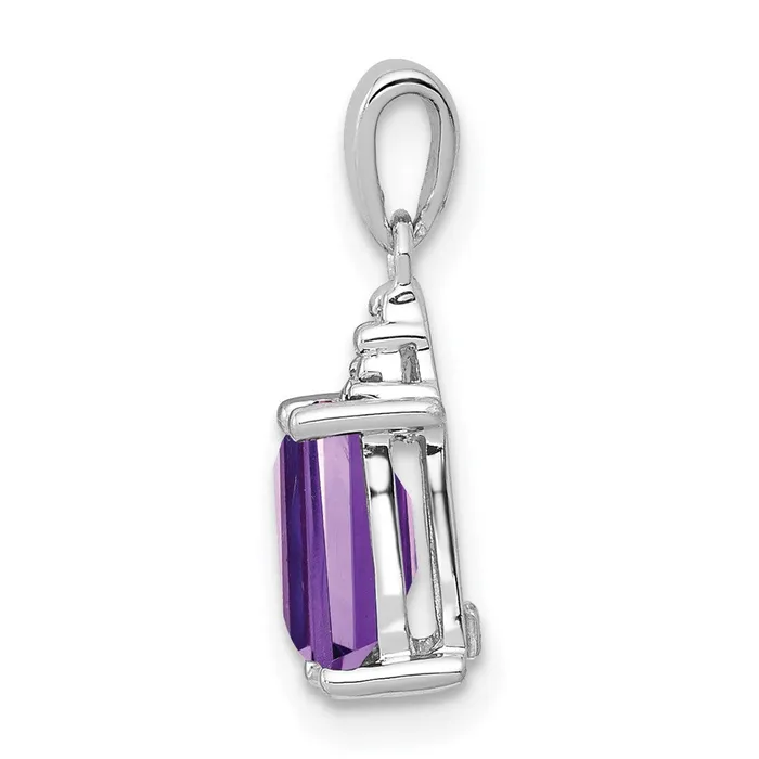 Necklaces Sterling Silver Rhodium Plated Amethyst and Diamond Pendant TreasureFineJewelers