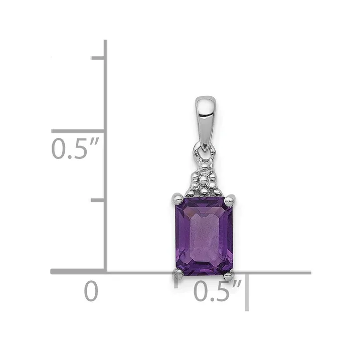 Necklaces Sterling Silver Rhodium Plated Amethyst and Diamond Pendant TreasureFineJewelers
