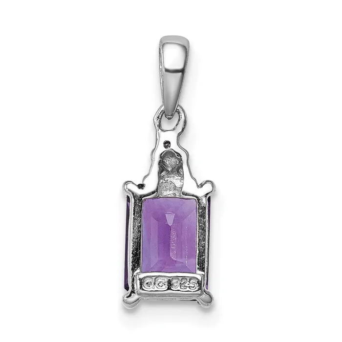 Necklaces Sterling Silver Rhodium Plated Amethyst and Diamond Pendant TreasureFineJewelers