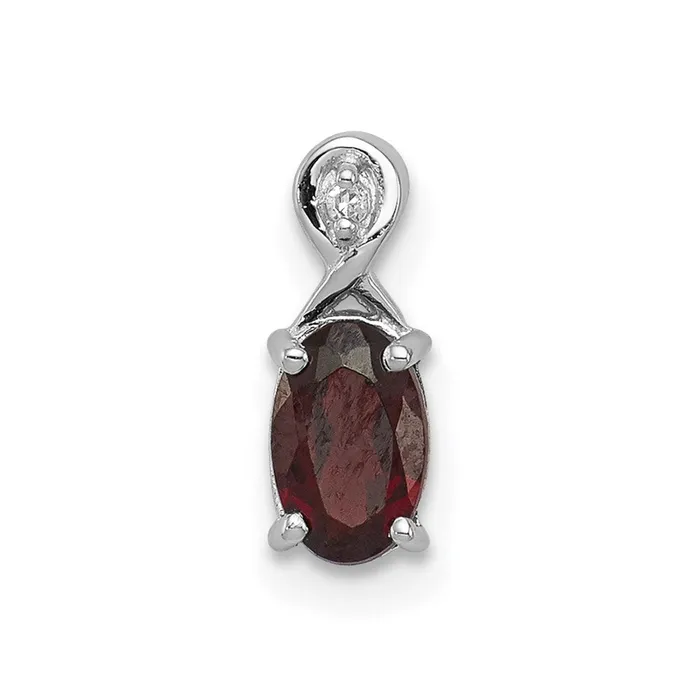 Necklaces Sterling Silver Rhodium Plated Diamond Garnet Oval Pendant TreasureFineJewelers