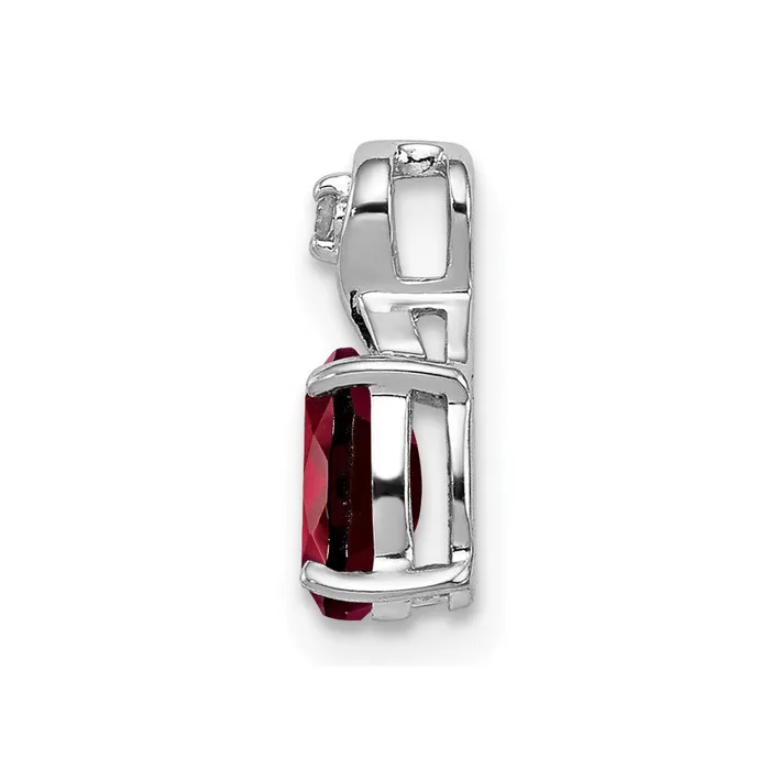 Necklaces Sterling Silver Rhodium Plated Diamond Garnet Oval Pendant TreasureFineJewelers