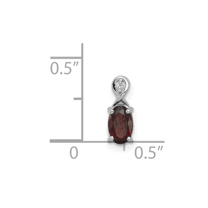 Necklaces Sterling Silver Rhodium Plated Diamond Garnet Oval Pendant TreasureFineJewelers