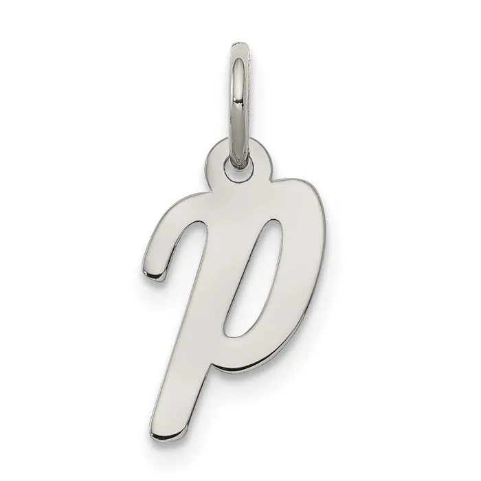 Necklaces Sterling Silver Rhodiumplated Script Letter P Initial Charm TreasureFineJewelers