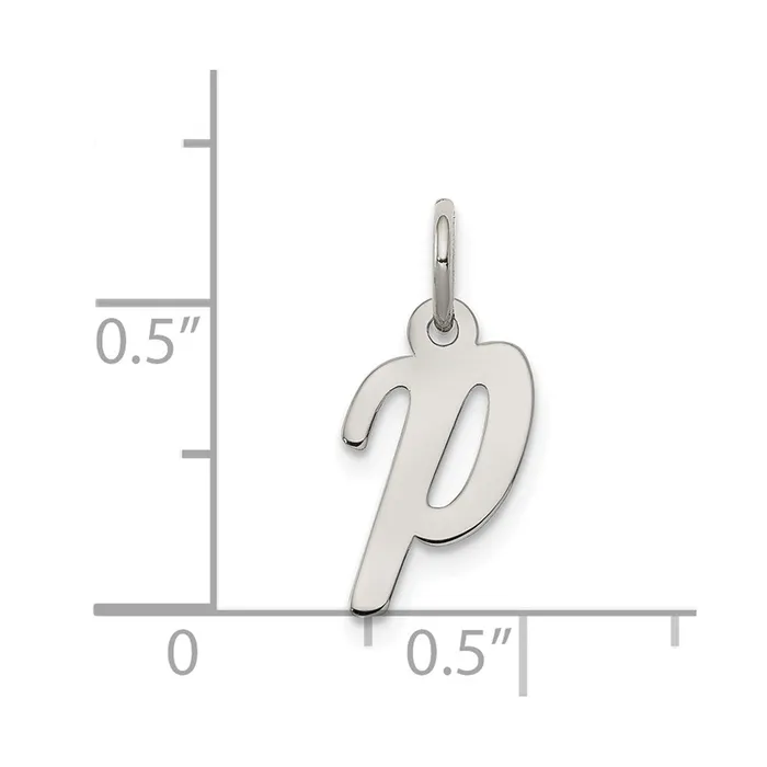 Necklaces Sterling Silver Rhodiumplated Script Letter P Initial Charm TreasureFineJewelers
