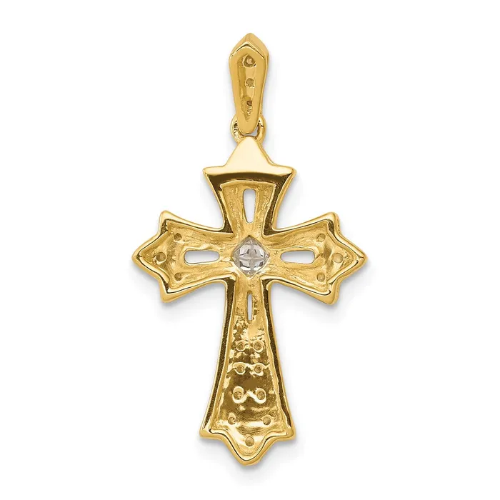 Necklaces TreasureFineJewelers 14k 16ct Diamond Fleur de Lis Cross Pendant