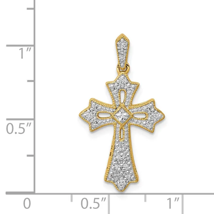 Necklaces TreasureFineJewelers 14k 16ct Diamond Fleur de Lis Cross Pendant