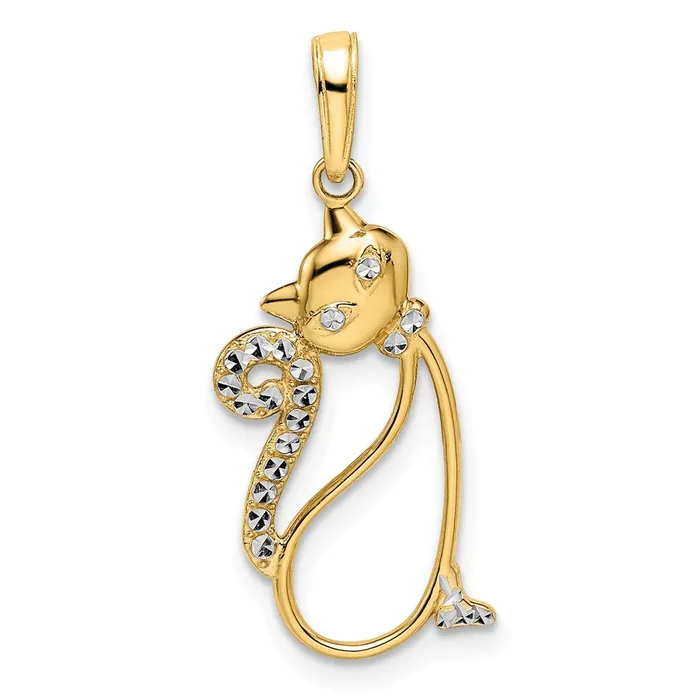 Necklaces TreasureFineJewelers 14k and White Rhodium Diamondcut Cat Pendant Necklaces TreasureFineJewelers 14k and White Rhodium Diamondcut Cat Pendant