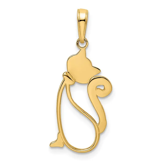 Necklaces TreasureFineJewelers 14k and White Rhodium Diamondcut Cat Pendant
