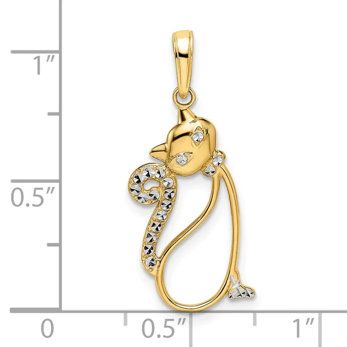 Necklaces TreasureFineJewelers 14k and White Rhodium Diamondcut Cat Pendant