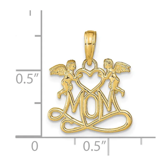 Necklaces TreasureFineJewelers 14K Polished MOM wHeart and Angels Pendant