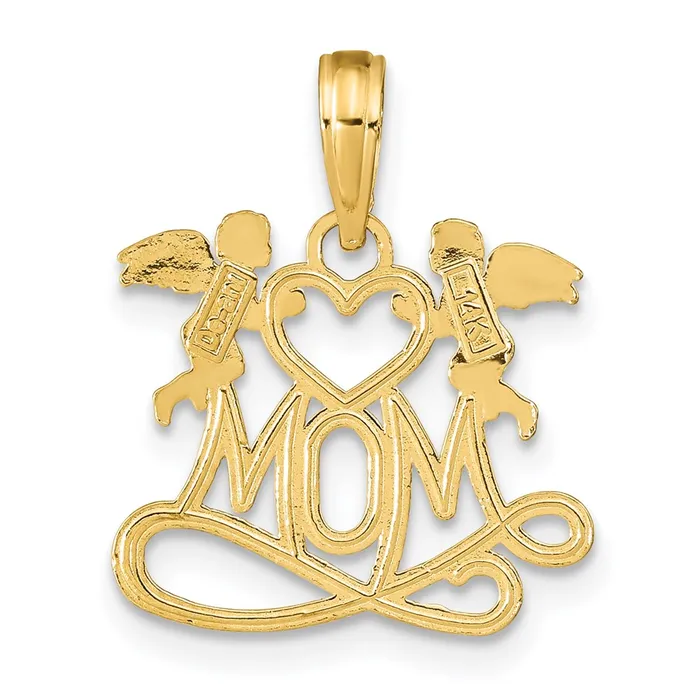 Necklaces TreasureFineJewelers 14K Polished MOM wHeart and Angels Pendant