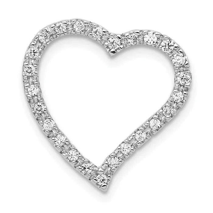 Necklaces TreasureFineJewelers 14k White Gold 15ct Diamond Curved Heart Chain Slide