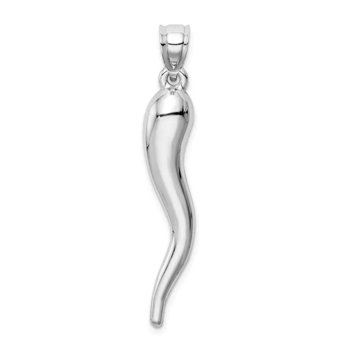 Necklaces TreasureFineJewelers 14k White Gold Hollow 3D Italian Horn Pendant Necklaces TreasureFineJewelers 14k White Gold Hollow 3D Italian Horn Pendant