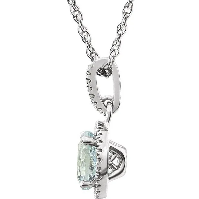 Necklaces TreasureFineJewelers 14K White Gold Natural Aquamarine 110 CTW Natural Diamond 18 Necklace