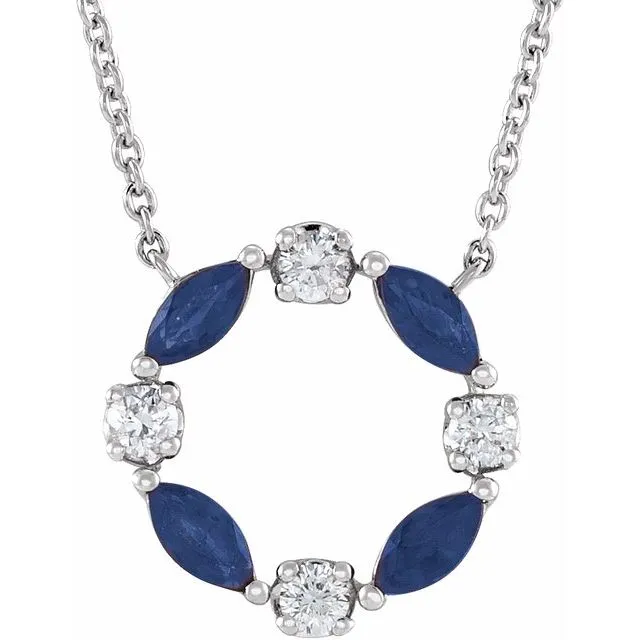 Necklaces TreasureFineJewelers 14K White Gold Natural Blue Sapphire 110 CTW Natural Diamond Circle 18 Necklace Necklaces TreasureFineJewelers 14K White Gold Natural Blue Sapphire 110 CTW Natural Diamond Circle 18 Necklace