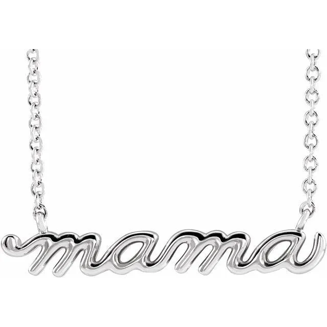 Necklaces TreasureFineJewelers 14K White Gold Petite Mama Script 16 Necklace Necklaces TreasureFineJewelers 14K White Gold Petite Mama Script 16 Necklace