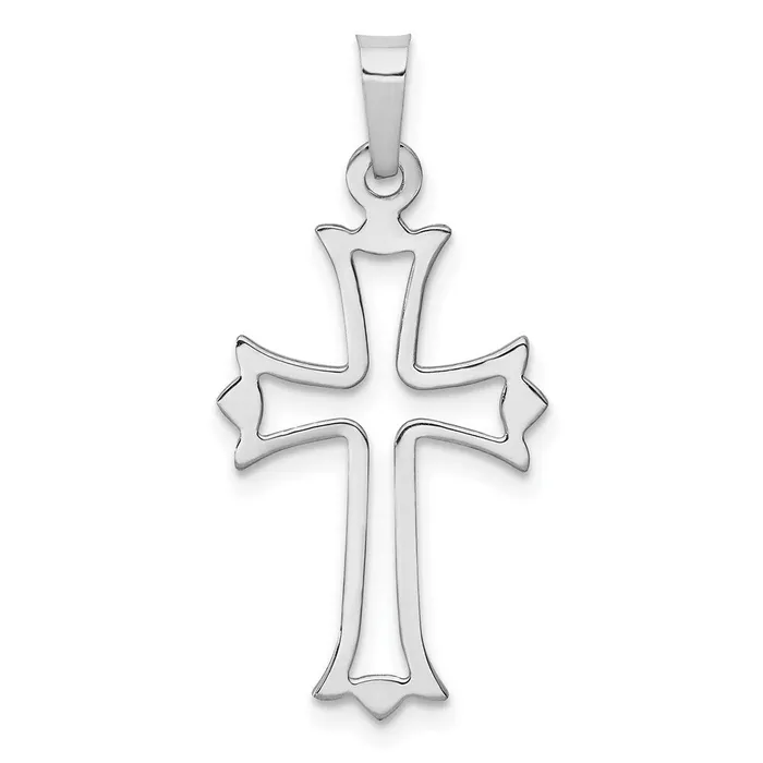 Necklaces TreasureFineJewelers 14k White Gold Polished Cut out Fleur de Lis Cross Pendant
