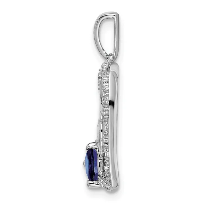 Necklaces TreasureFineJewelers 14k White Gold Sapphire and Diamond MOM Heart Pendant