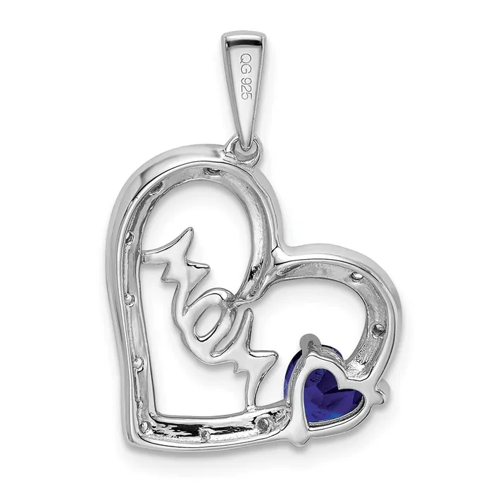 Necklaces TreasureFineJewelers 14k White Gold Sapphire and Diamond MOM Heart Pendant