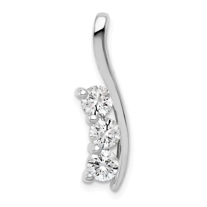 Necklaces TreasureFineJewelers 14k White Gold VS Diamond Three Stone Curved Bar Pendant Necklaces TreasureFineJewelers 14k White Gold VS Diamond Three Stone Curved Bar Pendant