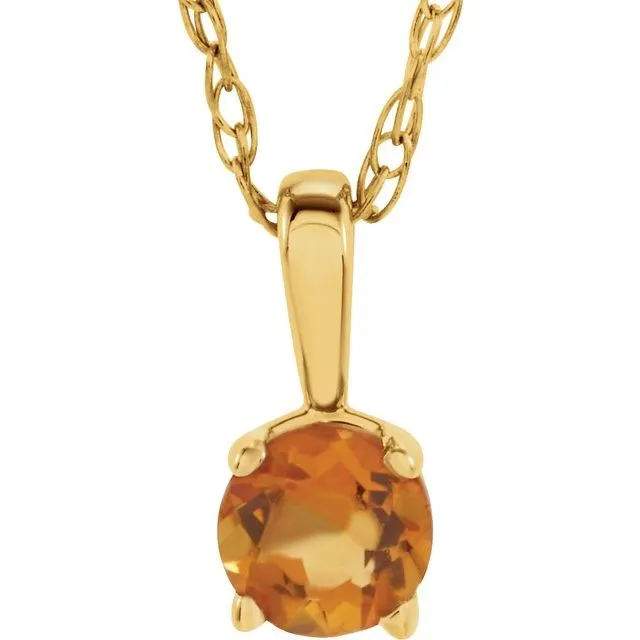 Necklaces TreasureFineJewelers 14K Yellow 3 mm Round November Imitation Citrine Youth Birthstone 14 Necklace Necklaces TreasureFineJewelers 14K Yellow 3 mm Round November Imitation Citrine Youth Birthstone 14 Necklace