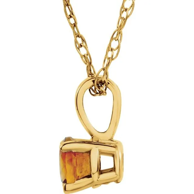Necklaces TreasureFineJewelers 14K Yellow 3 mm Round November Imitation Citrine Youth Birthstone 14 Necklace