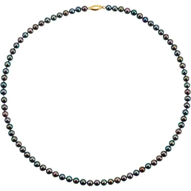 Necklaces TreasureFineJewelers 14K Yellow Freshwater Cultured Black Pearl 20 Necklace