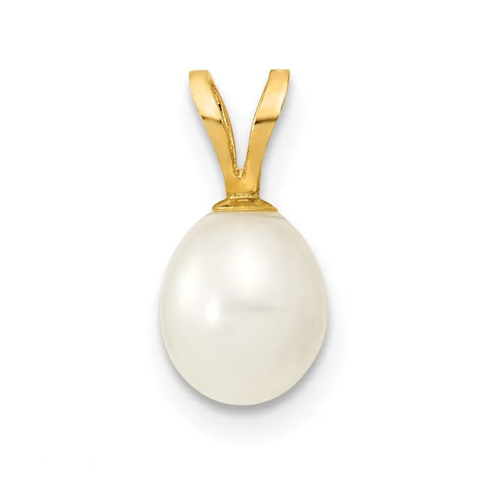Necklaces TreasureFineJewelers 14k Yellow Gold 67mm White Rice Freshwater Cultured Pearl Pendant Necklaces TreasureFineJewelers 14k Yellow Gold 67mm White Rice Freshwater Cultured Pearl Pendant