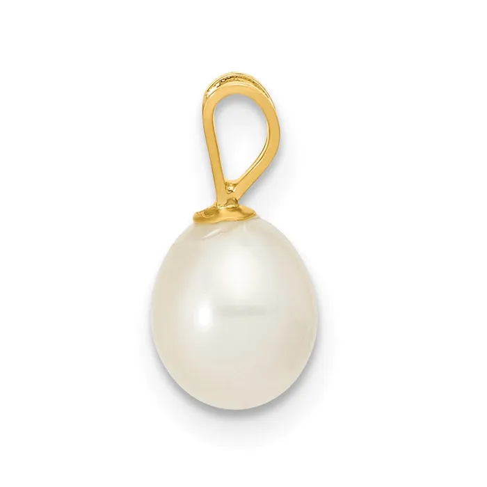 Necklaces TreasureFineJewelers 14k Yellow Gold 67mm White Rice Freshwater Cultured Pearl Pendant