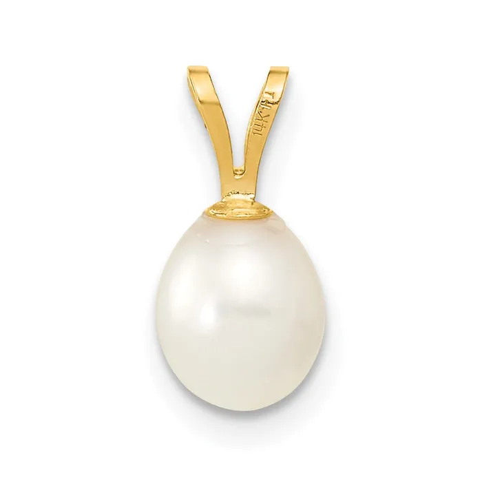 Necklaces TreasureFineJewelers 14k Yellow Gold 67mm White Rice Freshwater Cultured Pearl Pendant
