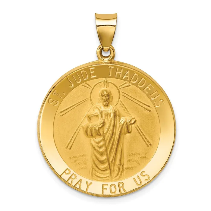 Necklaces TreasureFineJewelers 14k Yellow Gold Polished and Satin St Jude Thaddeus Medal Hollow Pendant Necklaces TreasureFineJewelers 14k Yellow Gold Polished and Satin St Jude Thaddeus Medal Hollow Pendant