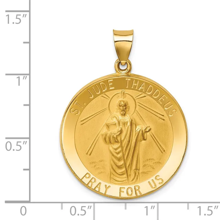 Necklaces TreasureFineJewelers 14k Yellow Gold Polished and Satin St Jude Thaddeus Medal Hollow Pendant