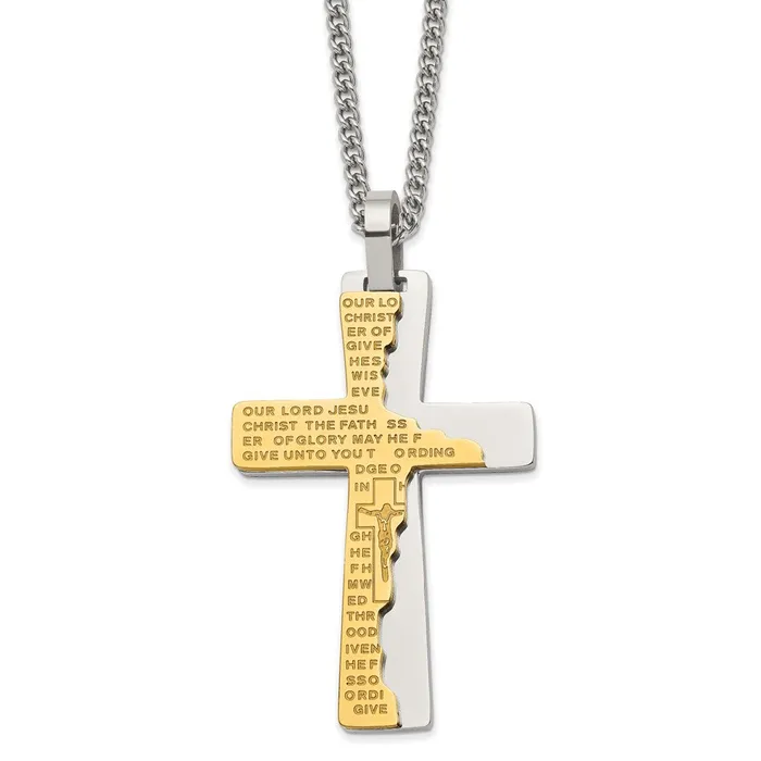 Necklaces TreasureFineJewelers Chisel Stainless Steel Polished Yellow IPplated Etched Broken Prayer Cross Pendant on a 24 inch Curb Chain Necklace Necklaces TreasureFineJewelers Chisel Stainless Steel Polished Yellow IPplated Etched Broken Prayer Cross Pendant on a 24 inch Curb Chain Necklace