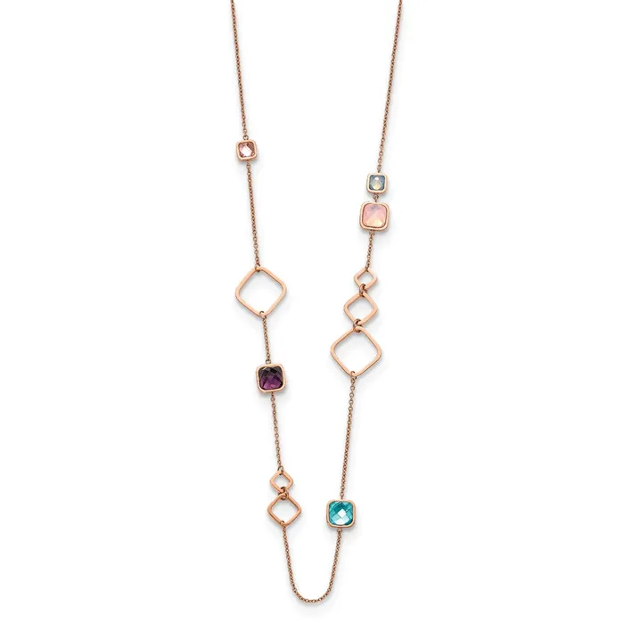 Necklaces TreasureFineJewelers Stainless Steel Polished Rose IP Multicolor Crystal w275in ext Necklace