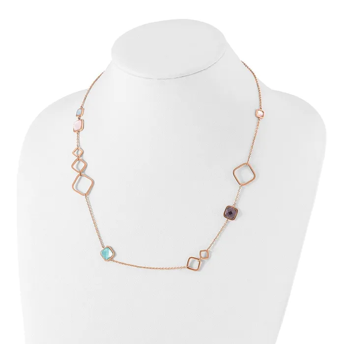 Necklaces TreasureFineJewelers Stainless Steel Polished Rose IP Multicolor Crystal w275in ext Necklace
