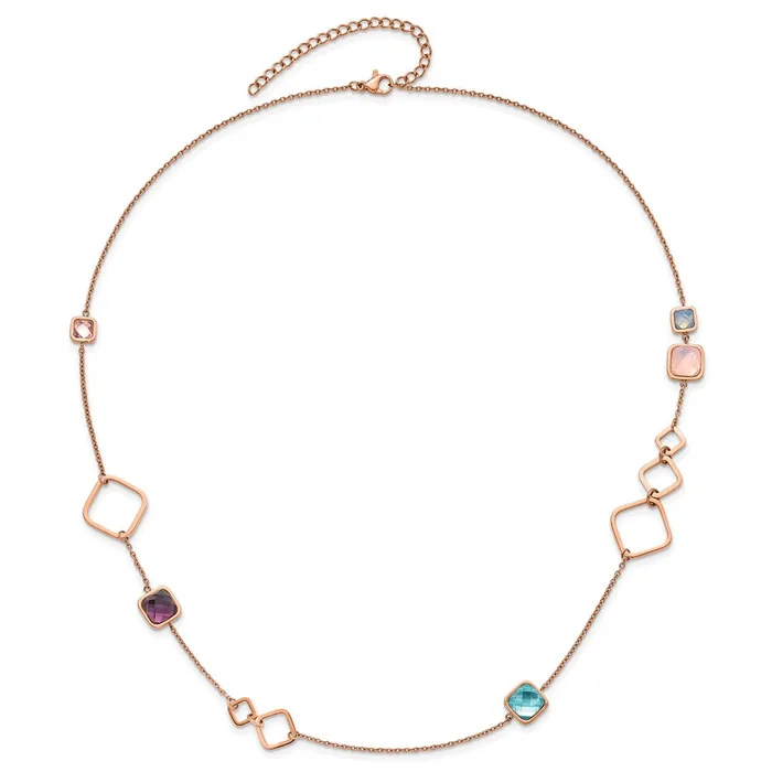 Necklaces TreasureFineJewelers Stainless Steel Polished Rose IP Multicolor Crystal w275in ext Necklace