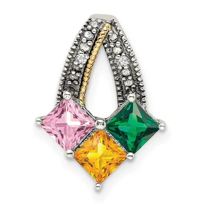 Necklaces TreasureFineJewelers Sterling Silver 14k Threestone and Diamond Mothers Pendant SemiMount
