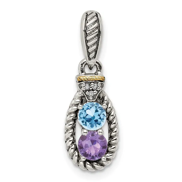 Necklaces TreasureFineJewelers Sterling Silver 14k Twostone and Diamond Mothers Pendant