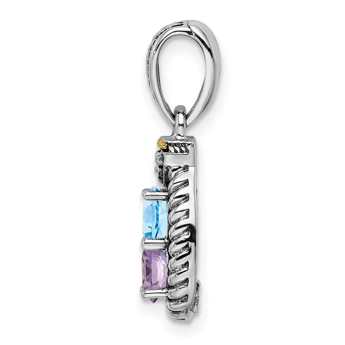 Necklaces TreasureFineJewelers Sterling Silver 14k Twostone and Diamond Mothers Pendant