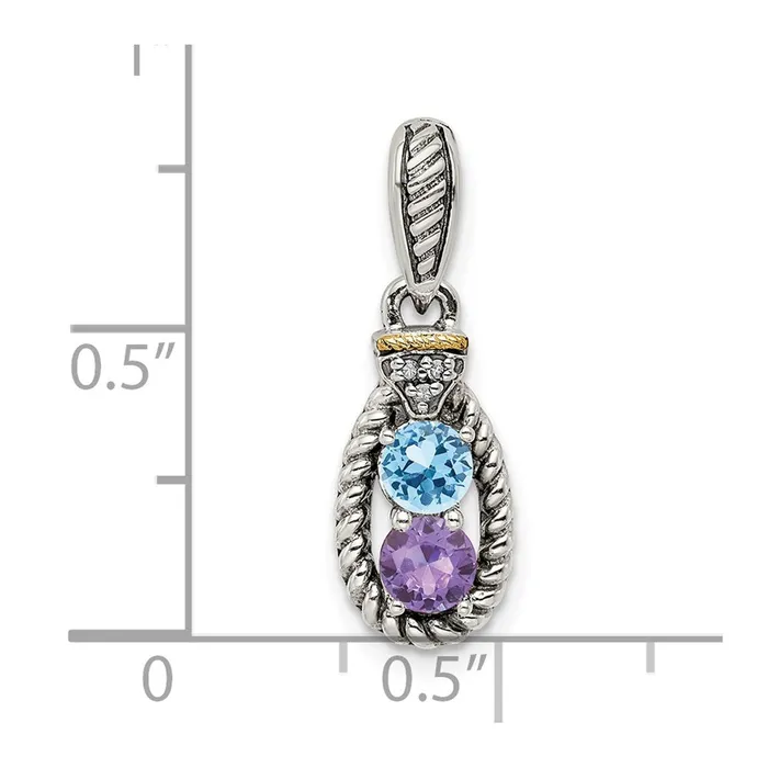 Necklaces TreasureFineJewelers Sterling Silver 14k Twostone and Diamond Mothers Pendant