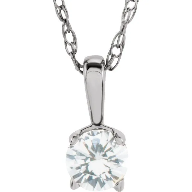 Necklaces TreasureFineJewelers Sterling Silver 3 mm Round April Imitation Diamond Youth Birthstone 14 Necklace Necklaces TreasureFineJewelers Sterling Silver 3 mm Round April Imitation Diamond Youth Birthstone 14 Necklace