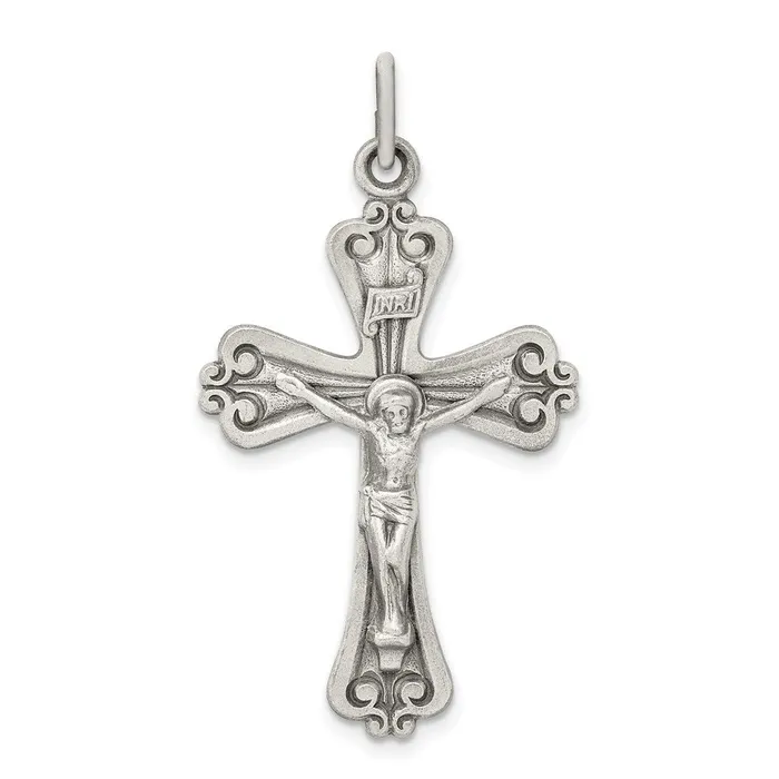 Necklaces TreasureFineJewelers Sterling Silver Antiqued and Brushed INRI Crucifix Pendant Necklaces TreasureFineJewelers Sterling Silver Antiqued and Brushed INRI Crucifix Pendant