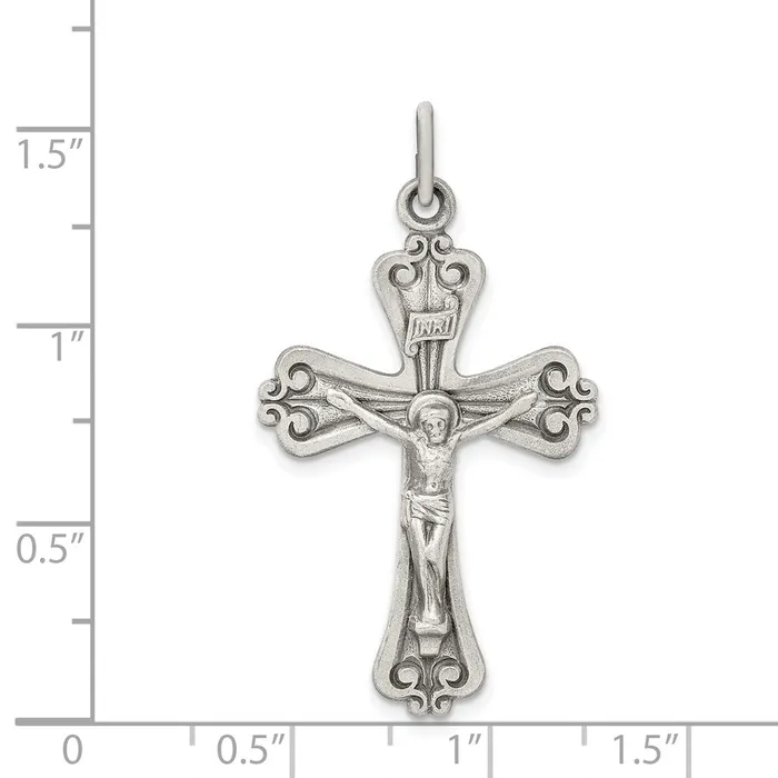 Necklaces TreasureFineJewelers Sterling Silver Antiqued and Brushed INRI Crucifix Pendant
