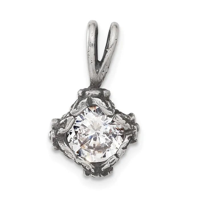 Necklaces TreasureFineJewelers Sterling Silver Antiqued CZ Pendant