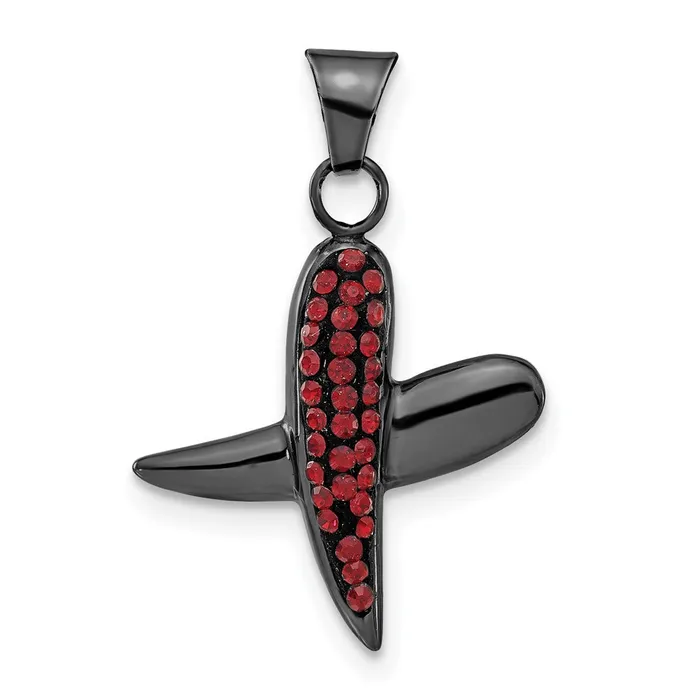 Necklaces TreasureFineJewelers Sterling Silver Black Ceramic Red Swarovski Crystal X Pendant