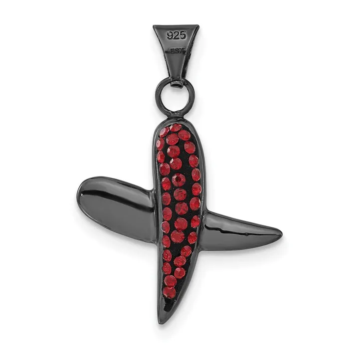 Necklaces TreasureFineJewelers Sterling Silver Black Ceramic Red Swarovski Crystal X Pendant