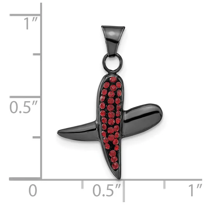 Necklaces TreasureFineJewelers Sterling Silver Black Ceramic Red Swarovski Crystal X Pendant