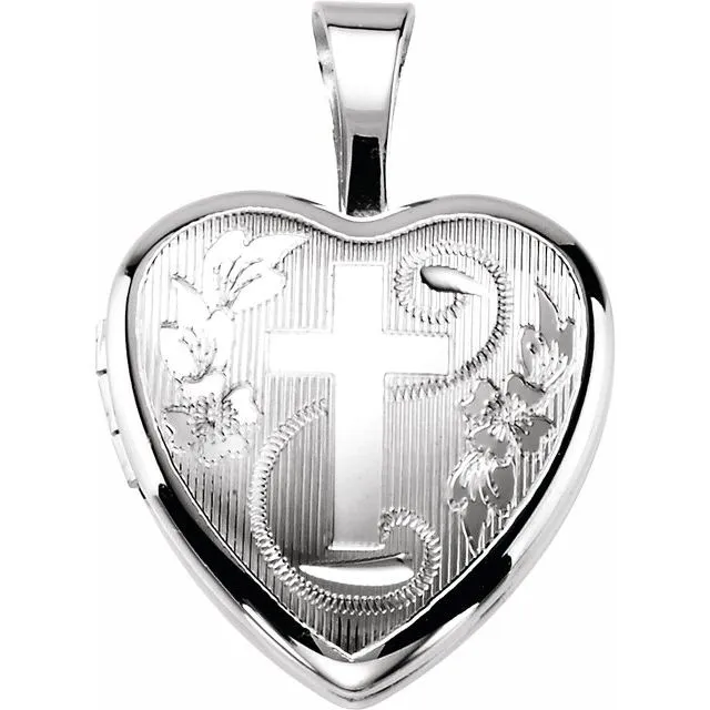 Necklaces TreasureFineJewelers Sterling Silver Cross Heart Locket