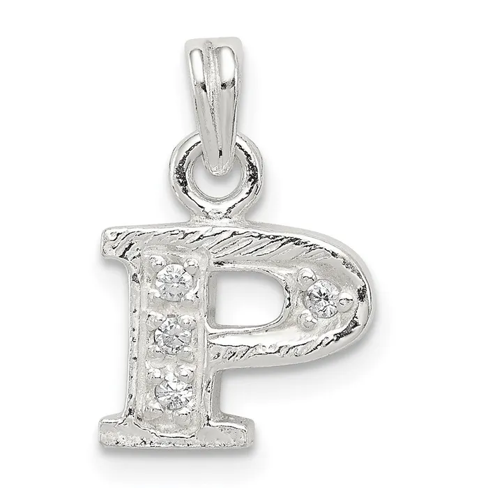 Necklaces TreasureFineJewelers Sterling Silver CZ Letter P Initial Pendant Necklaces TreasureFineJewelers Sterling Silver CZ Letter P Initial Pendant