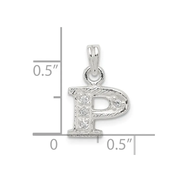 Necklaces TreasureFineJewelers Sterling Silver CZ Letter P Initial Pendant